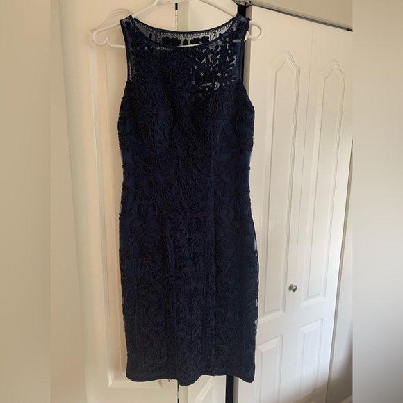 Navy Sue Wong designer sheath dress - Picture 1 of 3
